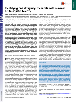 Identifying and Designing Chemicals with Minimal Acute Aquatic Toxicity