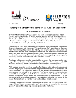 Brampton Street to Be Named 'Raj Kapoor Crescent'