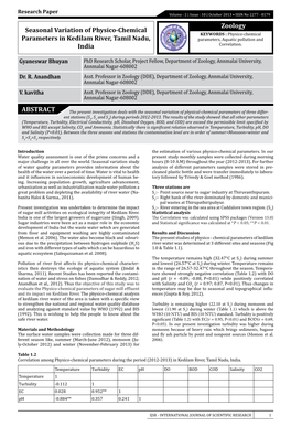 Zoology ABSTRACT Seasonal Variation of Physico-Chemical