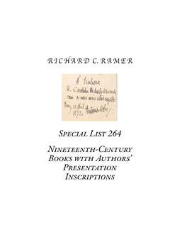 Special List 264 Nineteenth-Century Books with Authors' Presentation