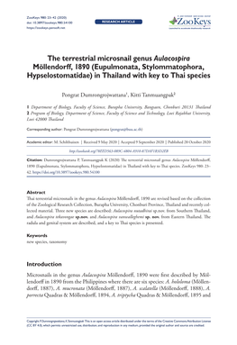 The Terrestrial Microsnail Genus Aulacospira Möllendorff, 1890 (Eupulmonata, Stylommatophora, Hypselostomatidae) in Thailand with Key to Thai Species