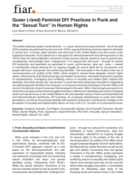 Feminist DIY Practices in Punk and the “Sexual Turn” in Human Rights Lene Annette Karpp (Freie Universität Berlin, Germany)