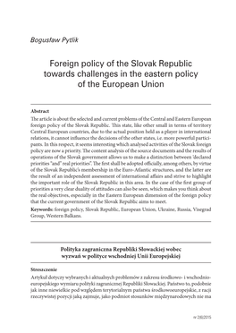 Foreign Policy of the Slovak Republic Towards Challenges in the Eastern Policy