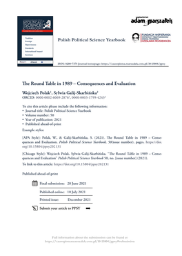 Polish Political Science Yearbook the Round Table in 1989