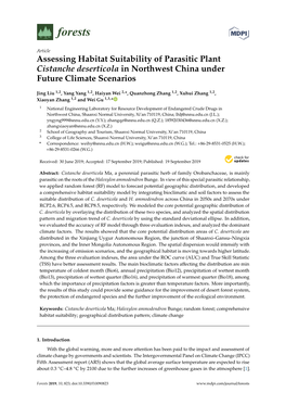 Assessing Habitat Suitability of Parasitic Plant Cistanche Deserticola in Northwest China Under Future Climate Scenarios