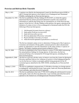 Peruvian and Bolivian Birds Timetable