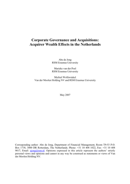 Acquirer Wealth Effects in the Netherlands