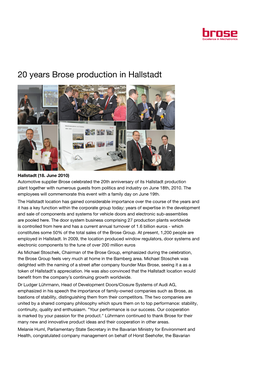 20 Years Brose Production in Hallstadt