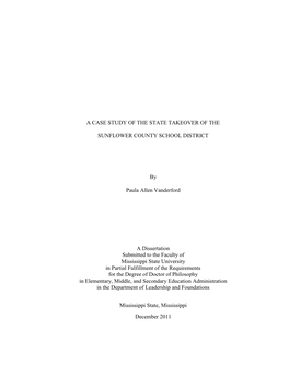 A Case Study of the State Takeover of the Sunflower County School District