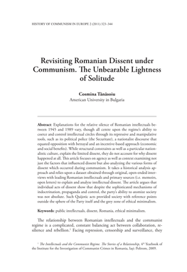 Revisiting Romanian Dissent Under Communism. the Unbearable