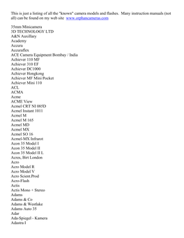 List of Known Cameras