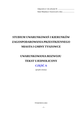 Studium Uwarunkowań I Kierunków Zagospodarowania Przestrzennego Miasta I Gminy Tyszowce