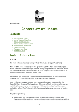 Canterbury Trail Notes Contents