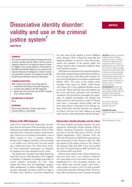 Dissociative Identity Disorder: Validity and Use in the Criminal Justice System