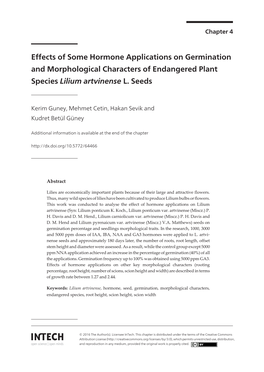 Effects of Some Hormone Applications on Germination and Morphological Characters of Endangered Plant Species Lilium Artvinense L