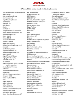 18Th Annual M&A Advisor Awards Participating Companies ABD