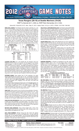 05.21.12 Notes at SEA 2012 Rangers Game Notes