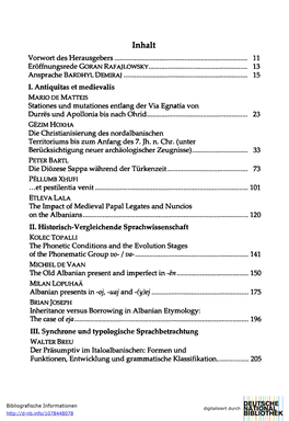 Inhalt Vorwort Des Herausgebers 11 Eröffnungsrede GORAN RAFAJLOWSKY 13 Ansprache BARDHYL DEMIRAJ 15 I