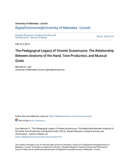 The Pedagogical Legacy of Vicente Scaramuzza: the Relationship Between Anatomy of the Hand, Tone Production, and Musical Goals