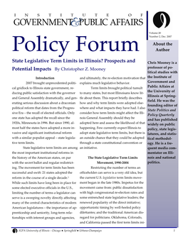 State Legislative Term Limits in Illinois? Prospects and Chris Mooney Is a Professor of Po- Potential Impacts by Christopher Z