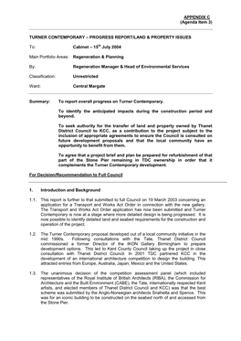 Turner Contemporary – Progress Report/Land & Property Issues