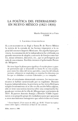 La Política Del Federalismo En Nuevo Mexico (1821-1836)