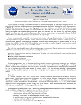 Homeowners Guide to Permitting Living Shorelines in Mississippi And