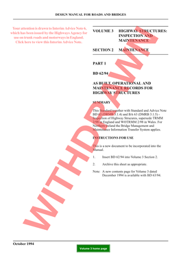 VOLUME 3 HIGHWAY STRUCTURES: Use on Trunk Roads and Motorways in England