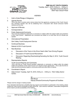 Youth Council Meeting Agenda Packet