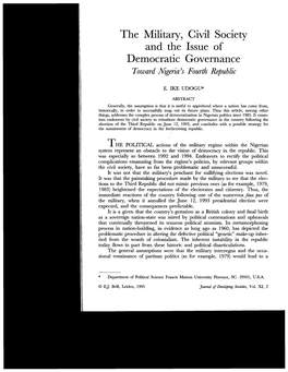 The Military, Civil Society and the Issue of Democratic Governance Toward Nigeria's Fourth Republic