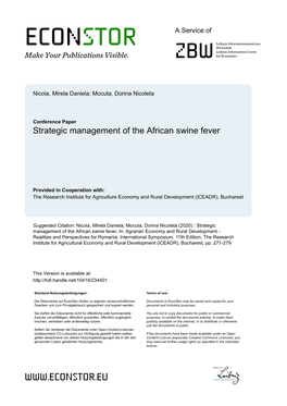 Strategic Management of the African Swine Fever