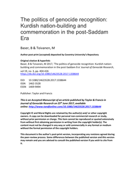 The Politics of Genocide Recognition: Kurdish Nation-Building and Commemoration in the Post-Saddam Era