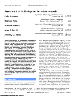 Assessment of OLED Displays for Vision Research Department of Psychology, Stanford University, # Emily A