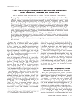 Effect of Hairy Nightshade (Solanum Sarrachoides) Presence on Potato Nematodes, Diseases, and Insect Pests Rick A