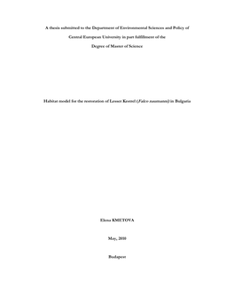 A Thesis Submitted to the Department of Environmental Sciences and Policy Of