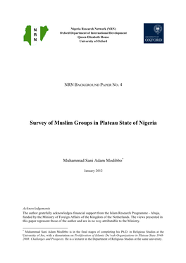 Survey of Muslim Groups in Plateau State of Nigeria
