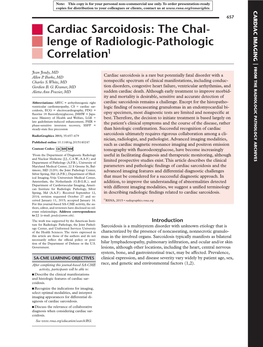 Cardiac Sarcoidosis: the Chal- Lenge of Radiologic-Pathologic Correlation1