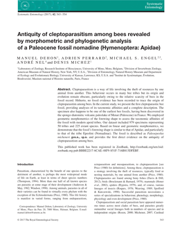 Antiquity of Cleptoparasitism Among Bees Revealed by Morphometric and Phylogenetic Analysis of a Paleocene Fossil Nomadine (Hymenoptera: Apidae)