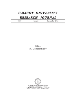 CALICUT UNIVERSITY RESEARCH JOURNAL Vol 7 Issue 2 September 2012