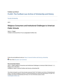 Religious Consumers and Institutional Challenges to American Public Schools