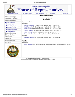 Bedford House News Room Find a Legislator Representatives: House Roster District 07 David J