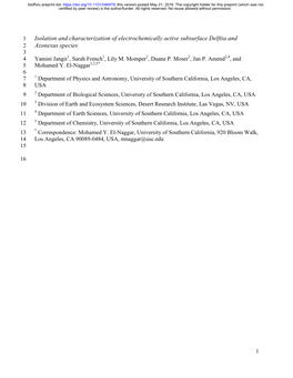 Isolation and Characterization of Electrochemically Active Subsurface Delftia and 2 Azonexus Species 3 4 Yamini Jangir1, Sarah French1, Lily M