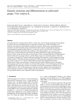 Genetic Structure and Differentiation in Cultivated Grape, Vitis Vinifera L