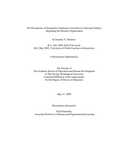 The Perceptions of Hospitality Employees from Diverse National Cultures Regarding the Humane Organization