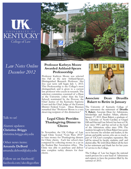 Law Notes Online December 2012 Page Two Alumni Notes John Ghaelian (2012) Placed His Article, “Restoring the Robert D