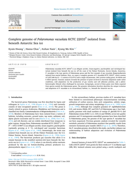 Complete Genome of Polaromonas Vacuolata KCTC 22033T Isolated from Beneath Antarctic Sea Ice