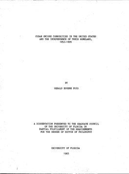 Cuban Emigre Communities in the United States and the Independence of Their Homeland, 1852-1895