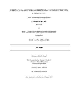 Lao Holdings NV V Lao People's Democratic Republic (ICSID Case