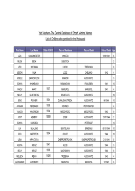 The Central Database of Shoah Victims' Names List of Children Who