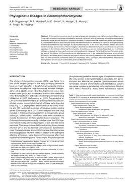 Phylogenetic Lineages in Entomophthoromycota